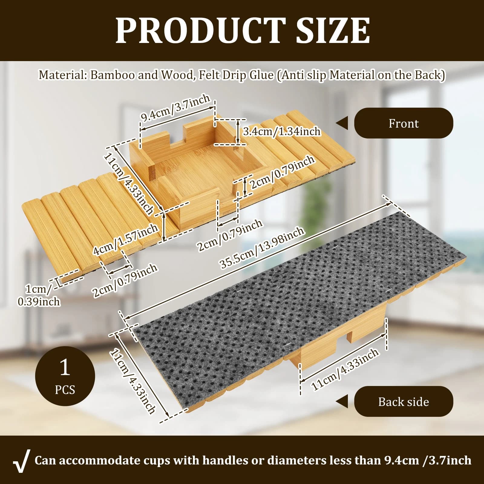 Bambusowa tacka na podłokietnik kanapy – uchwyt na kubek i organizer