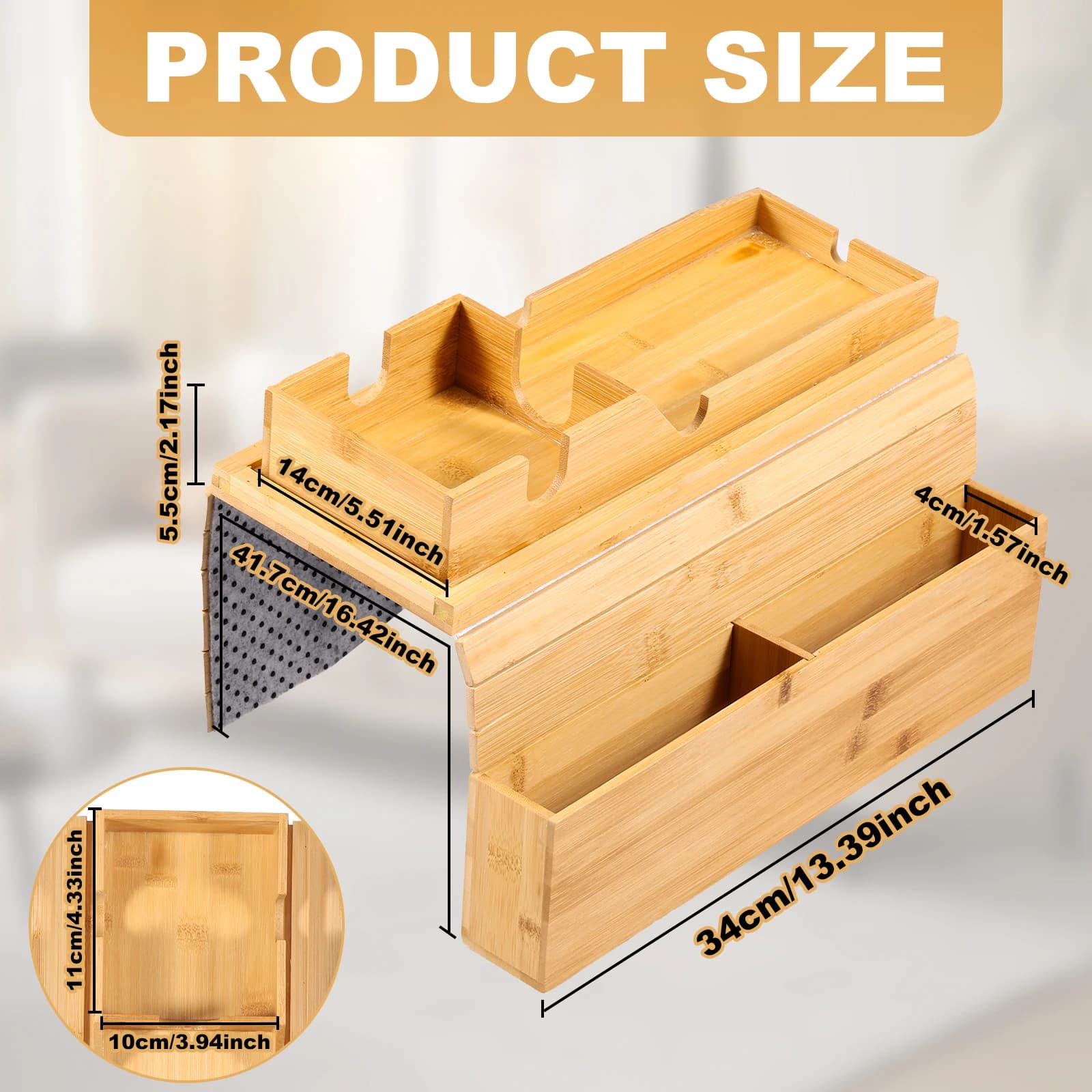 Bambusowa tacka na podłokietnik kanapy – uchwyt na kubek i organizer