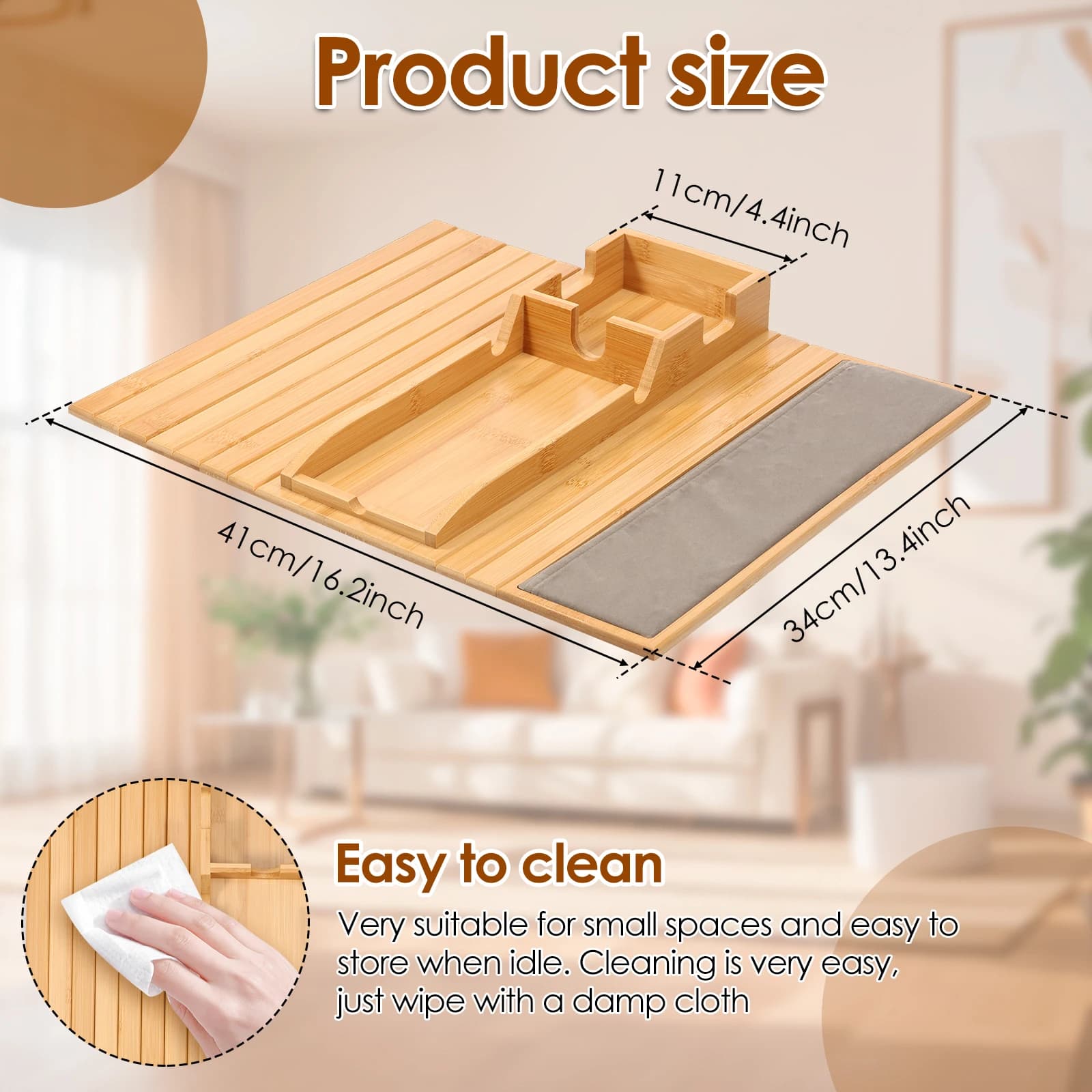 Bambusowa tacka na podłokietnik kanapy – uchwyt na kubek i organizer